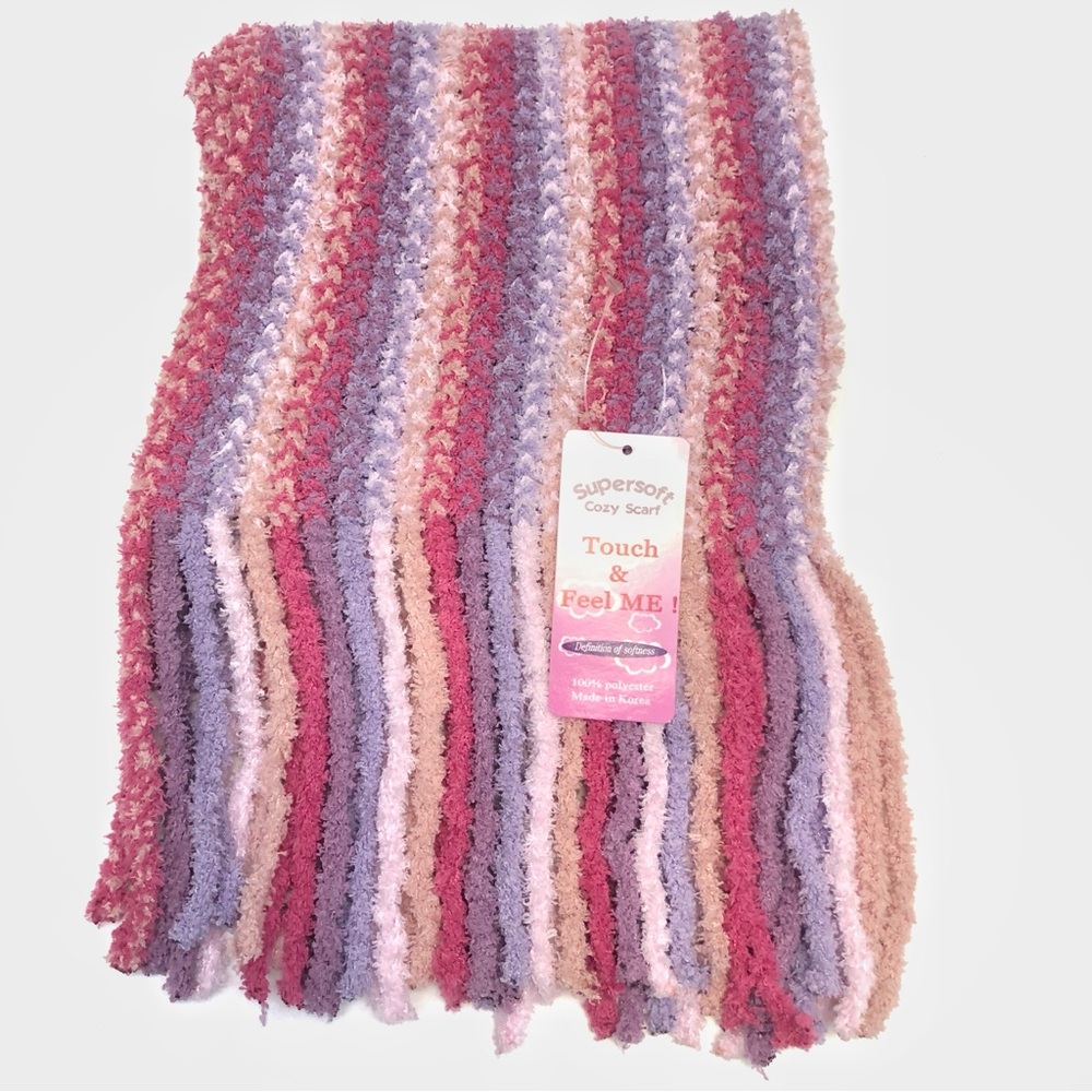 Supersoft Cozy Chenille Knit Winter Scarf - Pink Lavender Purple Striped